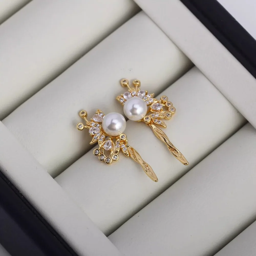 

10PCS S925 Sterling Silver Needle 18K Gold Wrapped Plated Brass Earring Settings Diy Jewelry Pearl Earrings Accessories