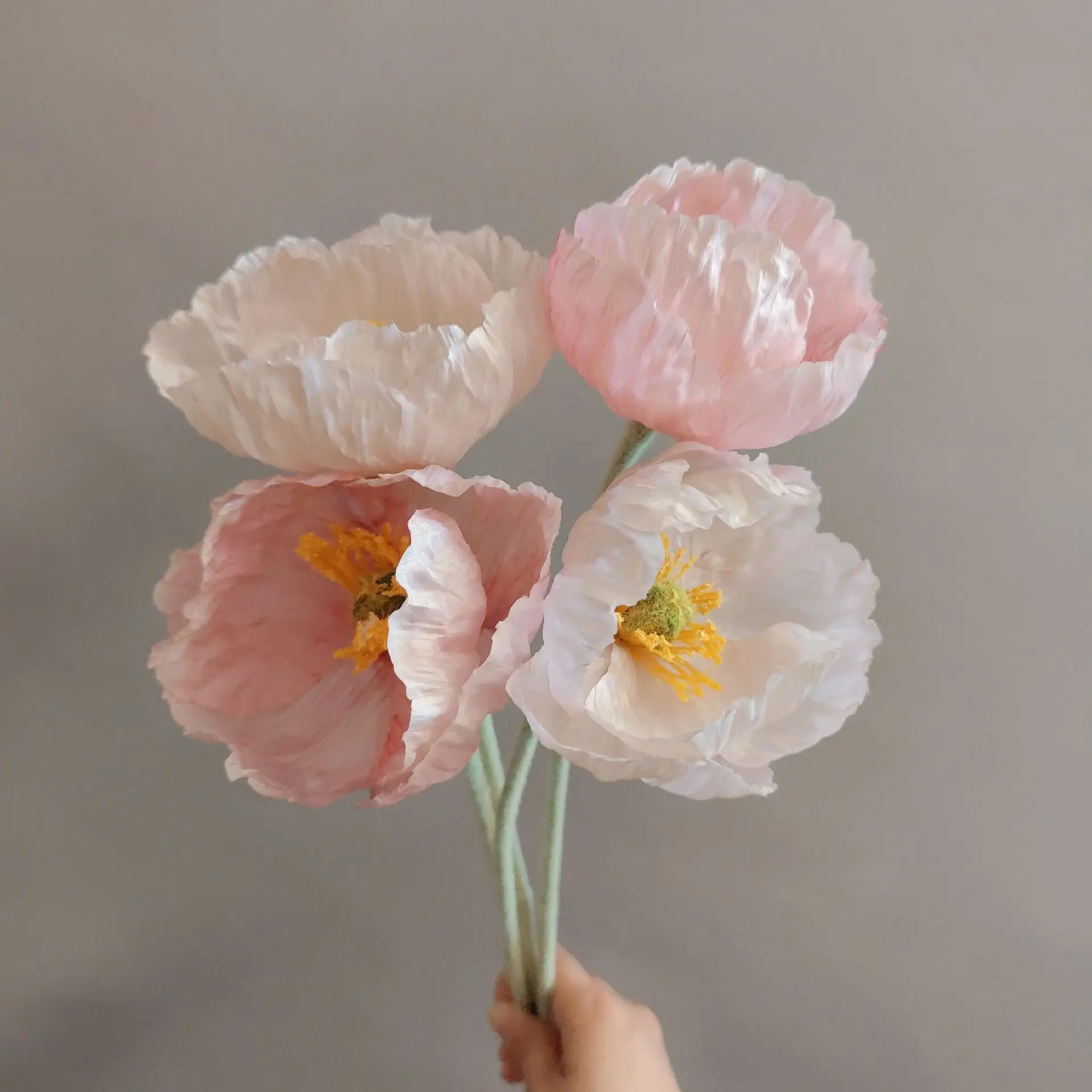 7-teiliges Set Künstliche Mohnblumen aus Flockstoff und Seide für Heimdekoration, Brautstrauß, Hochzeitsdekoration, Partydekoration, Tischdekoration – Detail 13