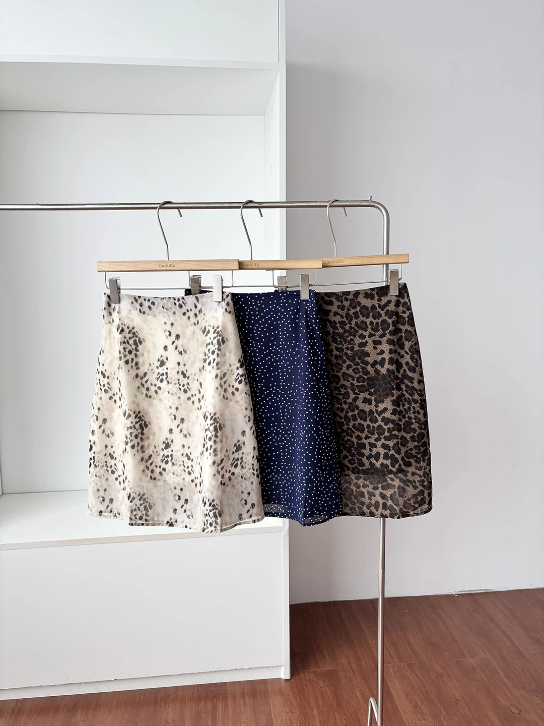 High Waist A-Line  Skirt Women's plus Size Leopard Print Blue Wrap Body Slimming Summer New Fashion Anti-Aging Skirt