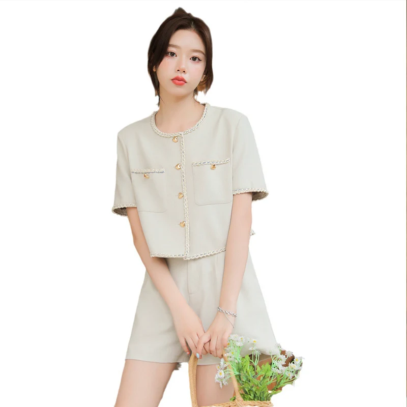 Advanced women's tweed short jacket+shorts set, new summer age reducing small fragrance fashion set