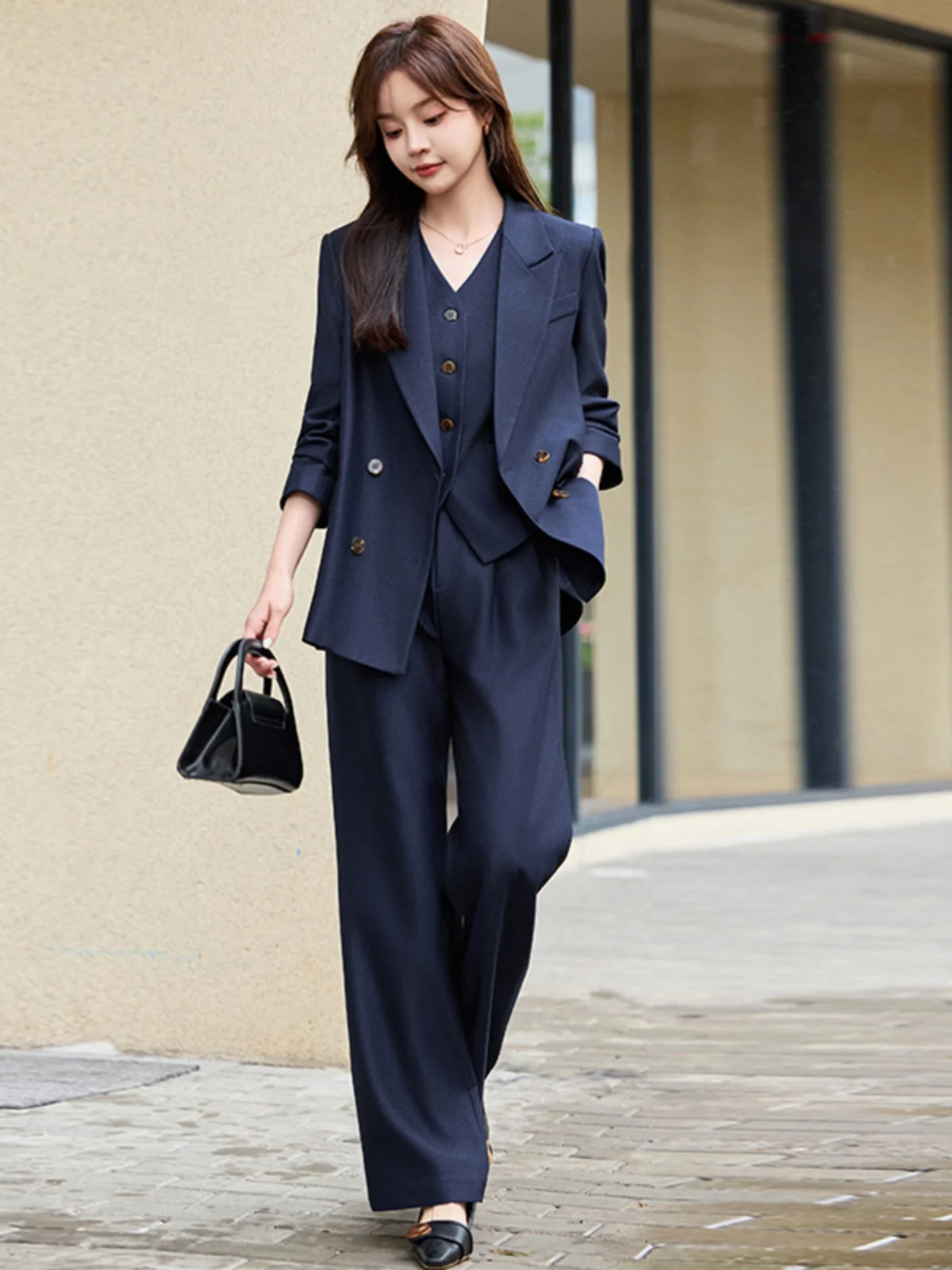 

Professional Commuter Women's Suit Set Autumn Winter New Simple Elegant Pure Color OL Suit Long Sleeve Long Pants Polyester F...