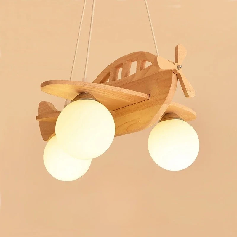 

Children Wood Airplane Pendant Chandeliers Light For Kids Boy Bedroom LED Hanging Pendant Lamp Nursery Aircraft Suspension Light