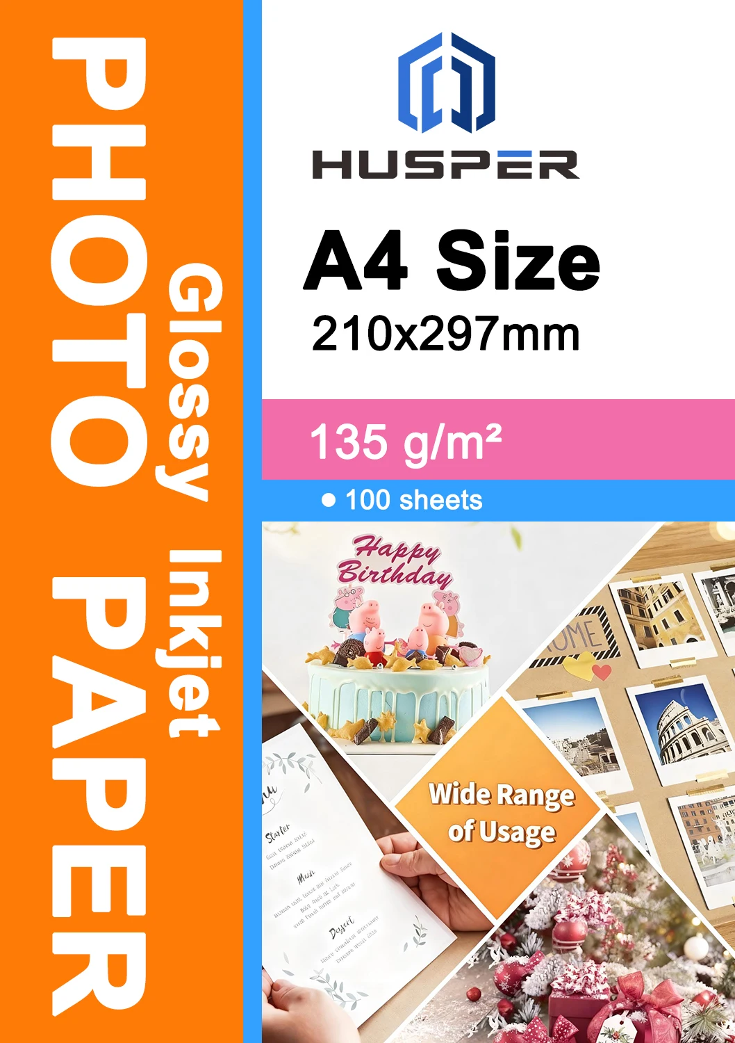 135gsm Glossy Inkjet Photo Paper 8.3x11.7 Thin Quick-Dry Dye Ink Compatible 100 Sheets per Pack for Flyers And Brochures