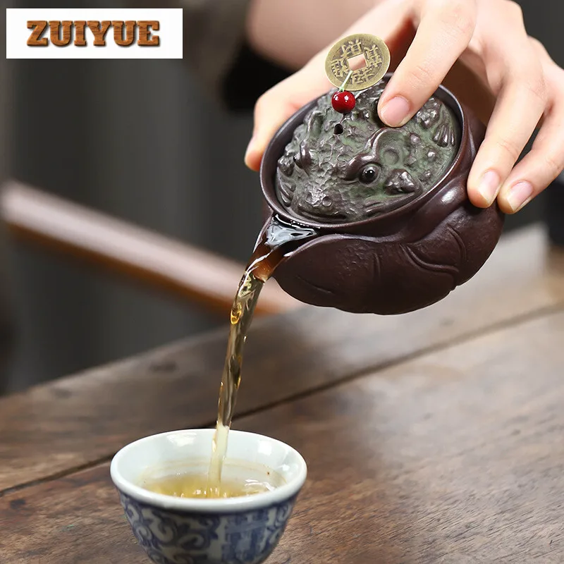 160ml Handmade Yixing Purple Clay Pot Small Capacity Golden Toad Hand Grab Teapot for Infusion Raw Ore Zisha Tea Maker Kettle - Image 4