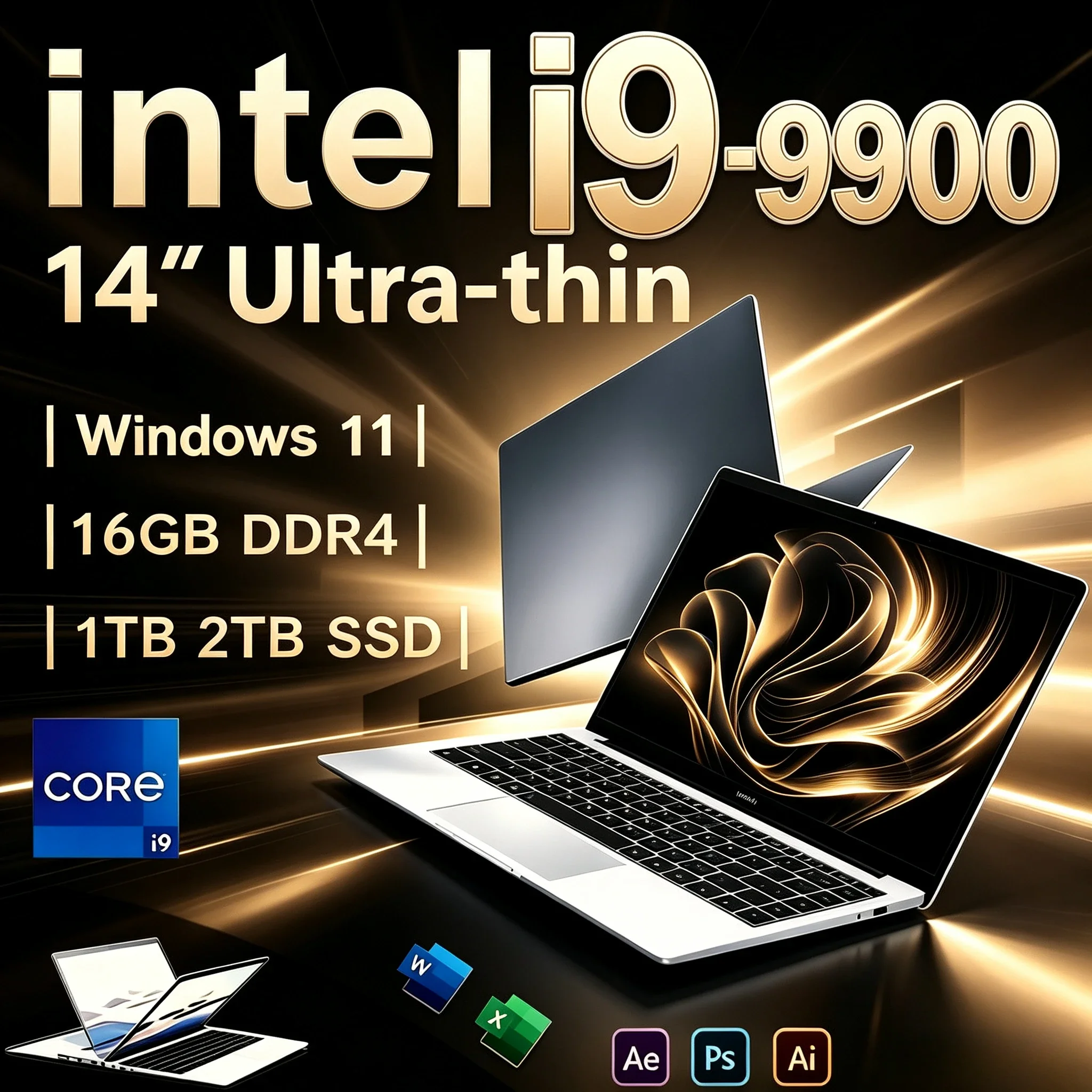 Intel Core I9-9900 Powerful 14.1 Inch Slim Laptop 16GB 32GB RAM 1TB 2TB SSD Daily Office Notebook FHD 1920*1080