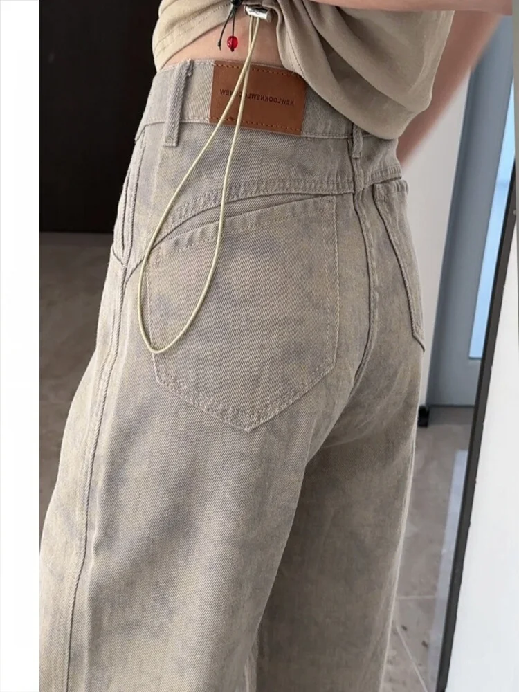 High Waist Wide Leg Denim Jeans Women's Autumn plus Size Tie Dye Print Unique Design Floor Length Straight Leg Pants