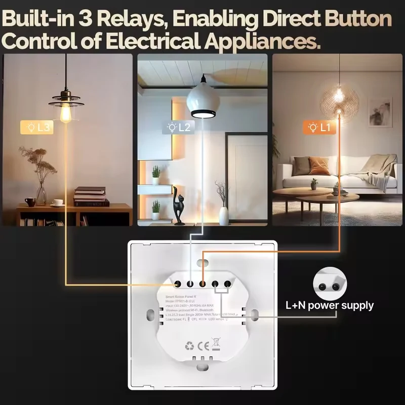 MOES Tuya WiFi Smart Knob Controller with Touch Screen, 3 Relay Channels, 4 Keys, Programmable Scenes Central Switch