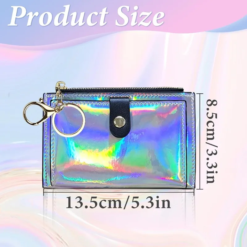 For Women Multifunctional Card Bag with Zipper and Key Chain Card Wallet Holder Waterproof PU Leather Slim Credit Card Wallet