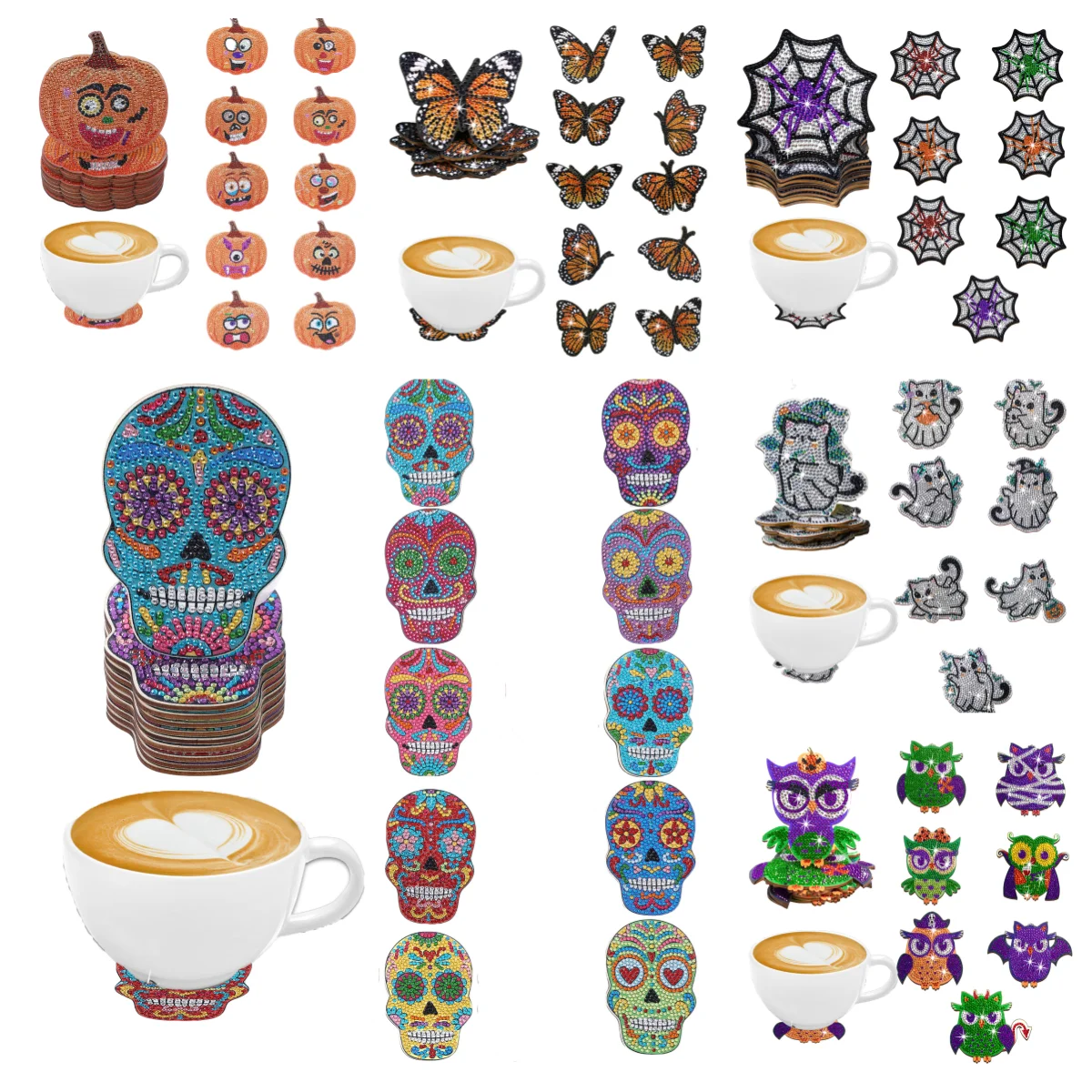 10 DIY special-shaped diamond painting art sets, Halloween animal pattern without shelves, living room and kitchen coasters