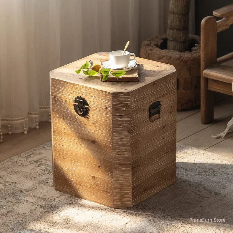 # Solid Wood Distressed Crate Coffee Table Storage Side Nightstand