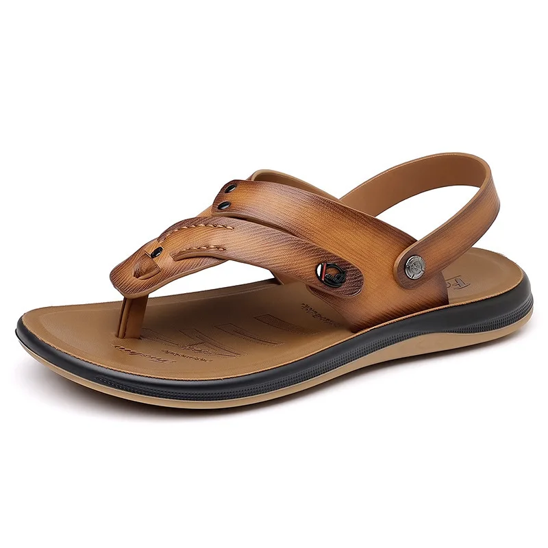 

Мужские сандалии двойного назначения, летние модные противоскользящие пляжные тапочки, обувь для мужчин, однотонные кожаные сандалии для улицы, мужские.