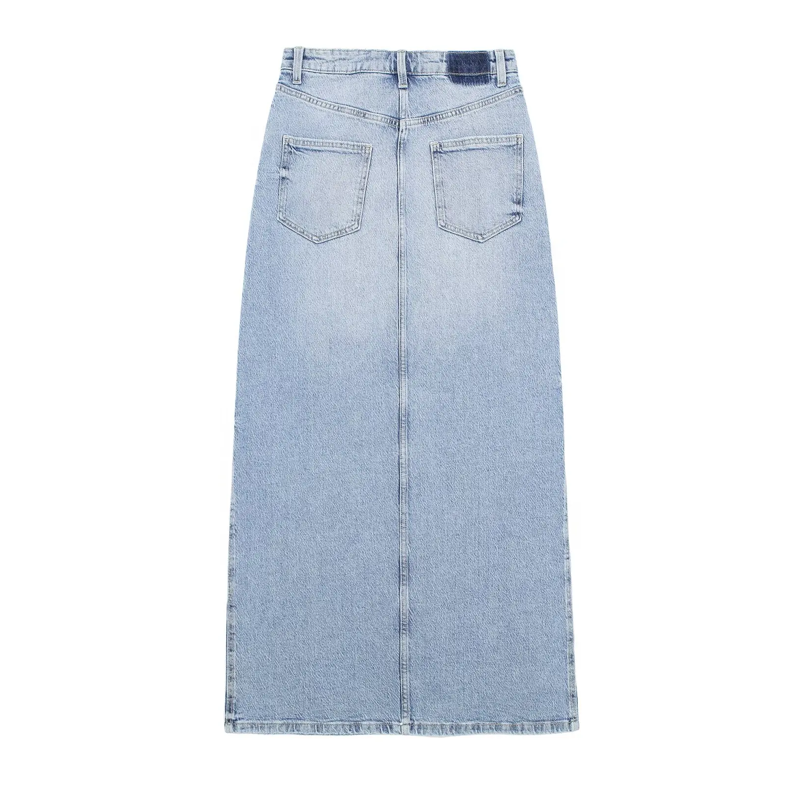 TRAF Blue Denim Long Skirt Woman High Waist Midi Skirts for Women Summer Slit Jeans Skirts Woman Streetwear Cargo Women\'s Skirts