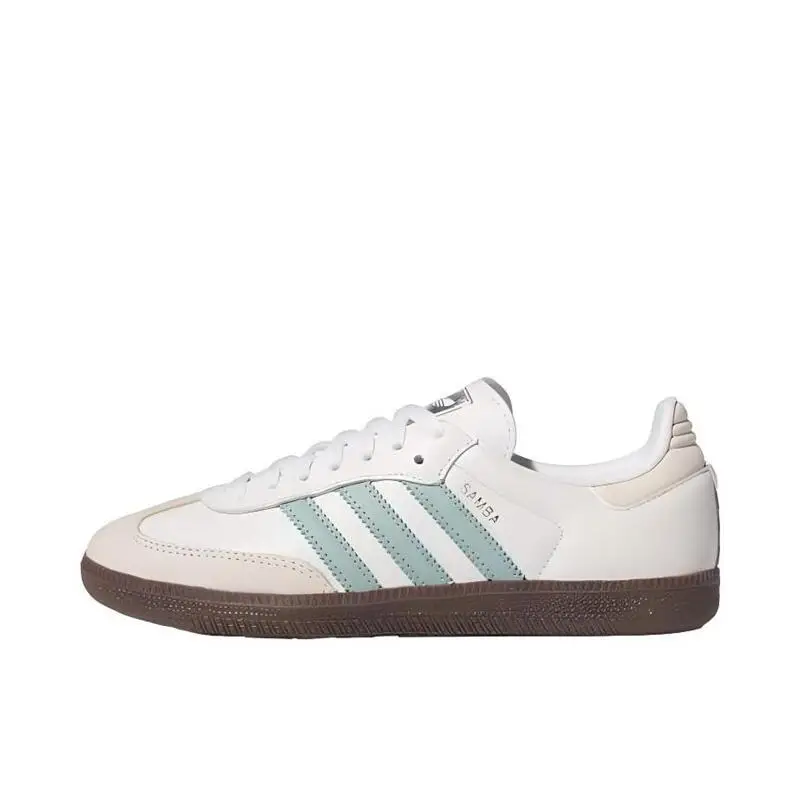 Adidas Originals SAMBA OG Comfortable and Lightweight, Anti-slip and Wear-resistant Low-top Sneakers for Women, White and Green