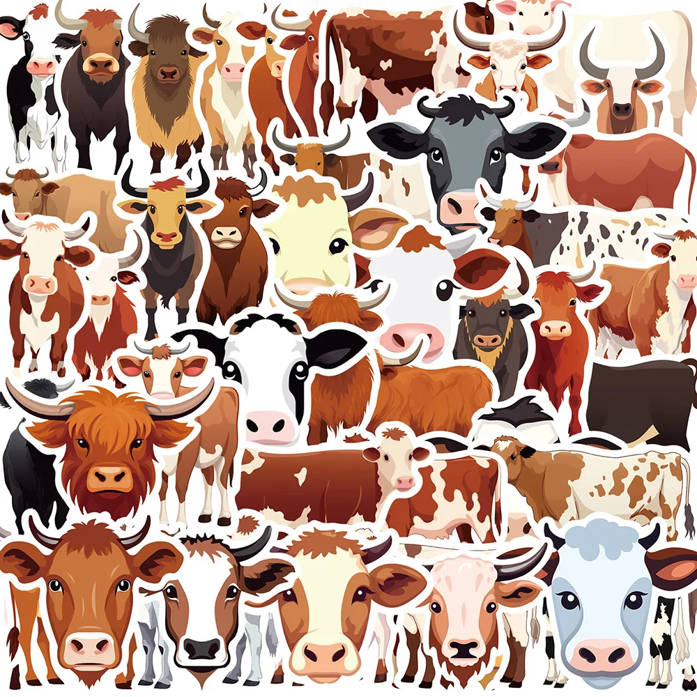 10/30/50Pcs Cute Cartoon Cattle  Graffiti Stickers DIY Waterproof Laptop Phone Bike Scrapbook Decals Aesthetic Helmet Sticker