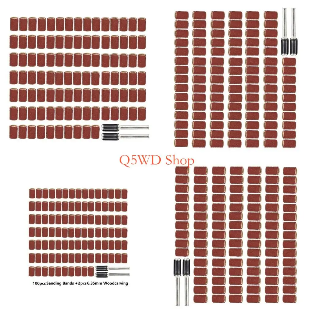 

Q5WD 102Pcs Sanding Drum Set for Drum Sander Include 100Pcs Sanding Drums with 2Pcs Drum Mandrels Grinding Head Set