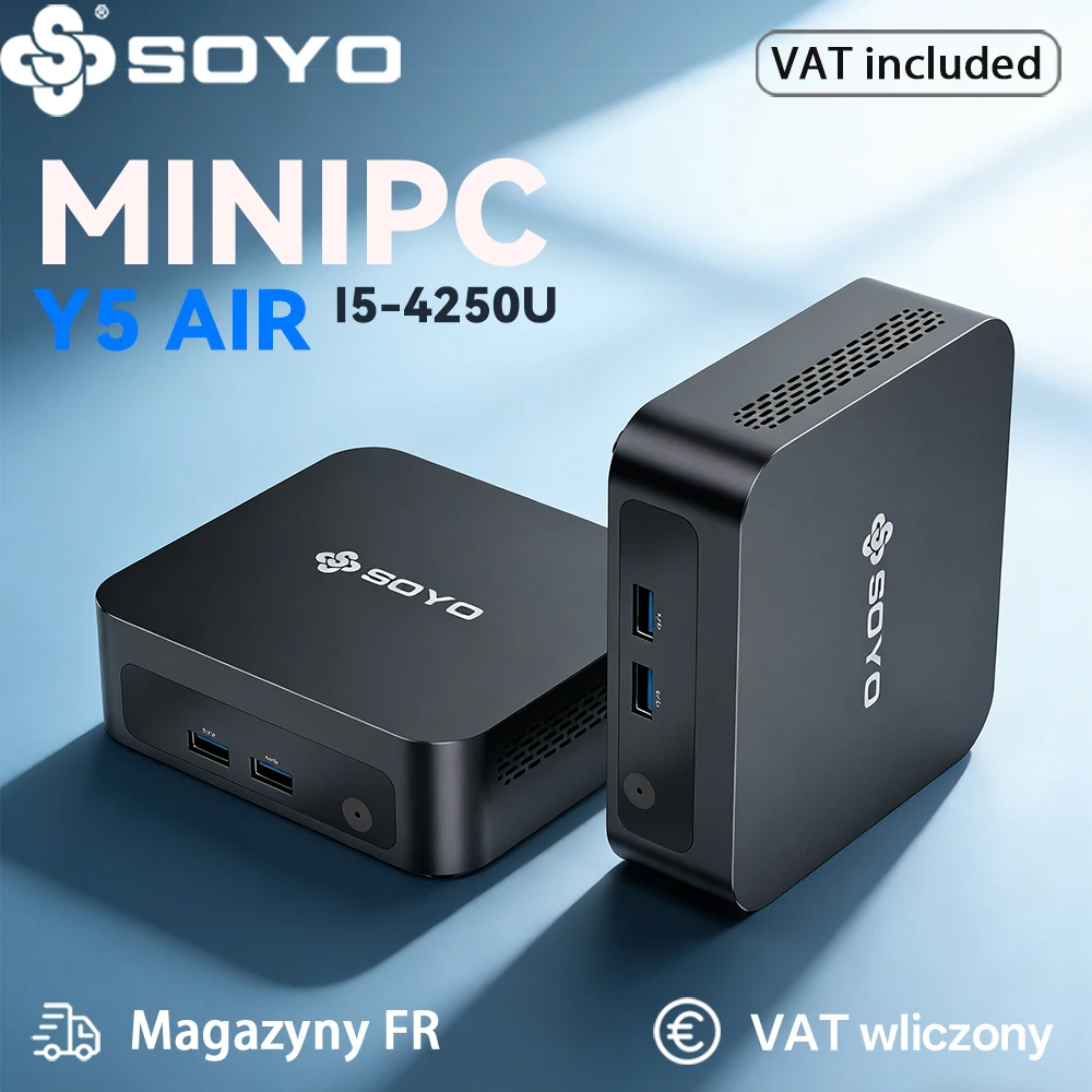 SOYO Y5 AIR Mini PC Intel i5-4250U Processor 8GB RAM 128GB SSD Mini Kantoorcomputer Bluetooth/WIFI/TYPE-C/HD*2/Stil voor thuisgebruik