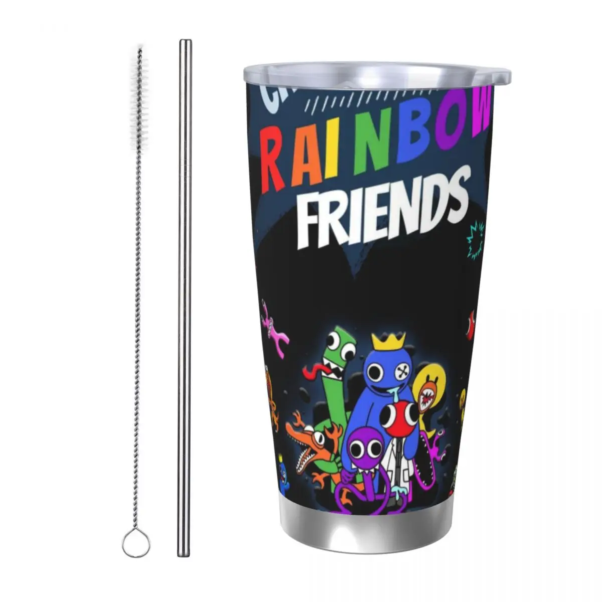 Rainbow Friends 20oz Stainless Steel Car Mug Straw Thermal Iced Travel Cup Vacuum Insulated Coffee Hot Cup