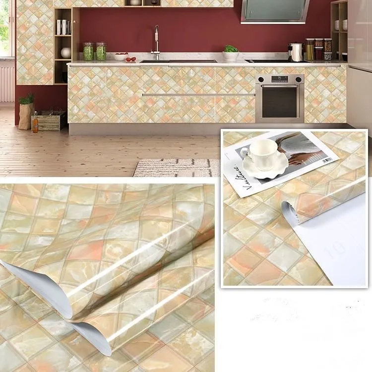 Vinyl Marble Wallpaper Modern Kitchen Oil Proof Waterproof Self Adhesive Fire Prevention Wall Sticker For Ambry Furniture Decor