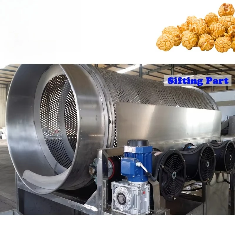 ماكينة صنع الفشار الكبيرة الأوتوماتيكية ذات السعة العالية، خط إنتاج الفشار متعدد الوظائف بنكهة الفاكهة والغاز الصناعي