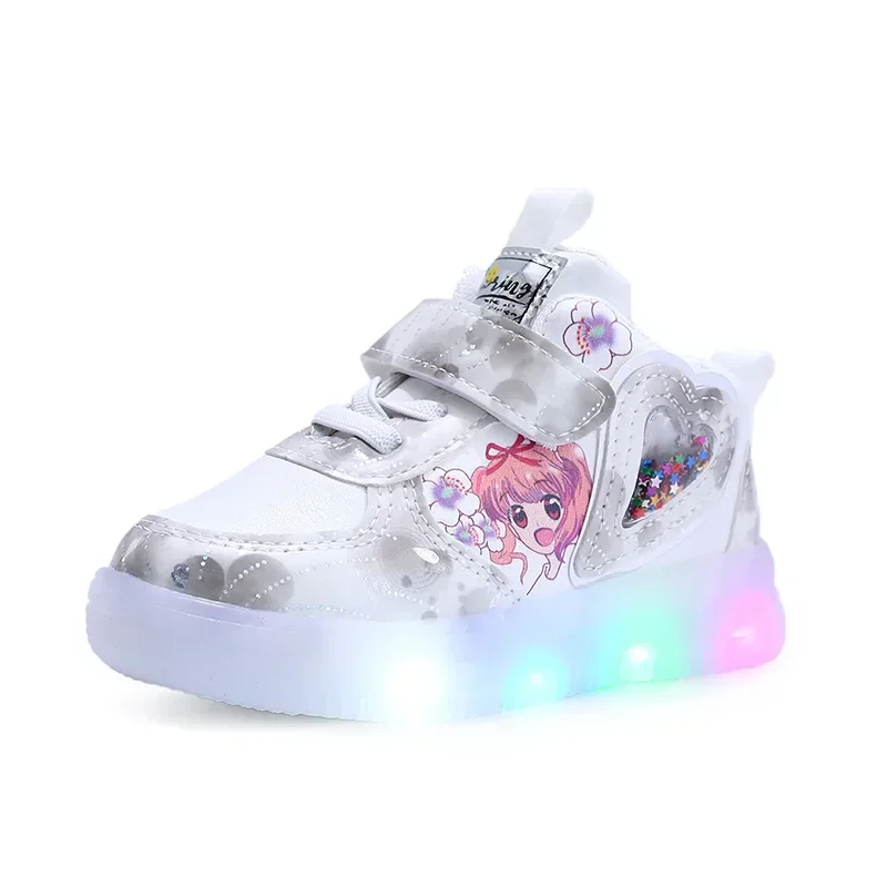 2024 Girls Hot Selling Four Season Cartoon Princess Sneaker Children Casual LED Luminous Sport Shoes Winter Light Up Shoes