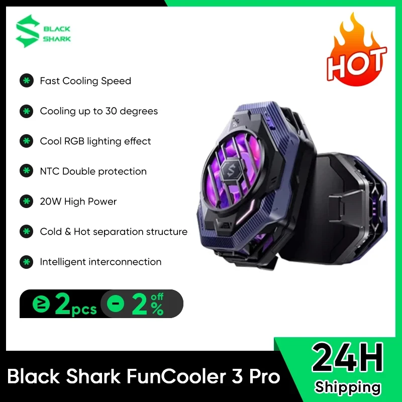 Original Black Shark Phone Cooler 3 Pro Smart Fun Cooler RGB Lighting Fast Cooling for Xiaomi Android / iOS Support APP Control