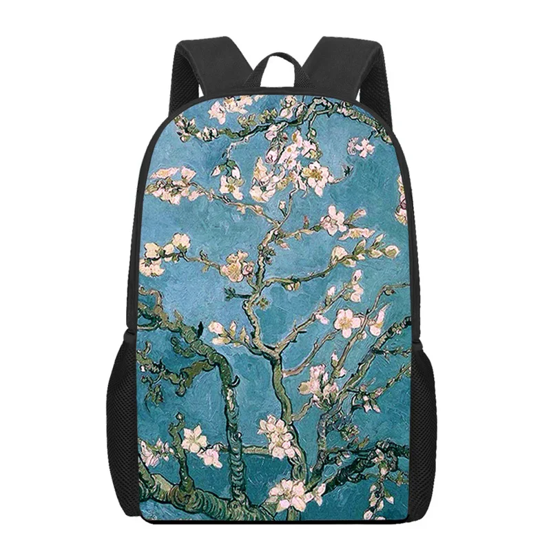 Van Gogh Art Oil Painting Printed Backpack Boys Girls Book Bag Kids Casual Shoulder Bags Teenager Storage Backpacks Laptop Bags