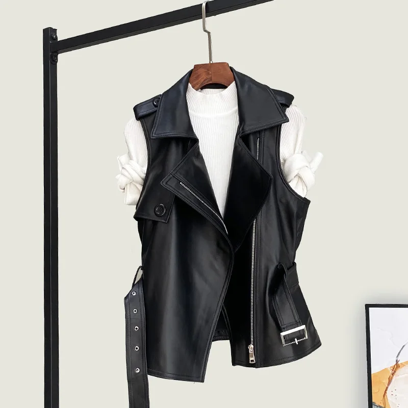 2025 Spring New Fashion Sheepskin Coat Women's High Quality Genuine Leather Vest Suit Collar Jacket