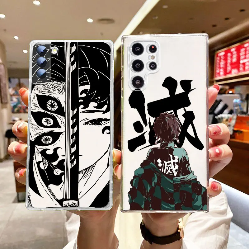 Demon Slayer Cute For Samsung Galaxy S24 S23 S22 S21 S20 FE Ultra Plus S10 Lite 5G Transparent Phone Case