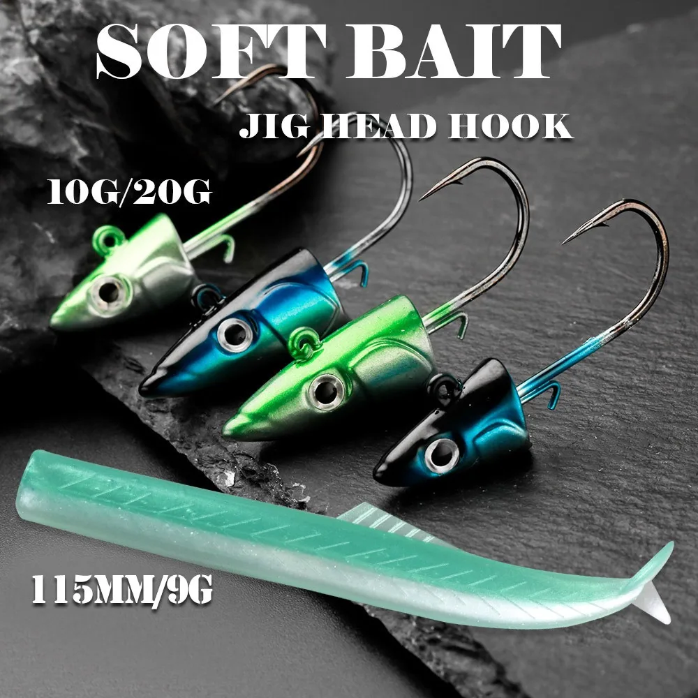 1 Set Lead Hook+Soft Fish Body Eel Soft Lure Wobbler Artificial Bait Sea Bass Rockfish Grouper Carp Fishing Lead Jig Head Tackle