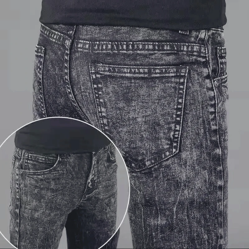 Invisible Crotch Pants Winter Velvet Thickened Jeans Men's Slim-fitting Small Feet 2026  New Autumn and Winter Men's Pants