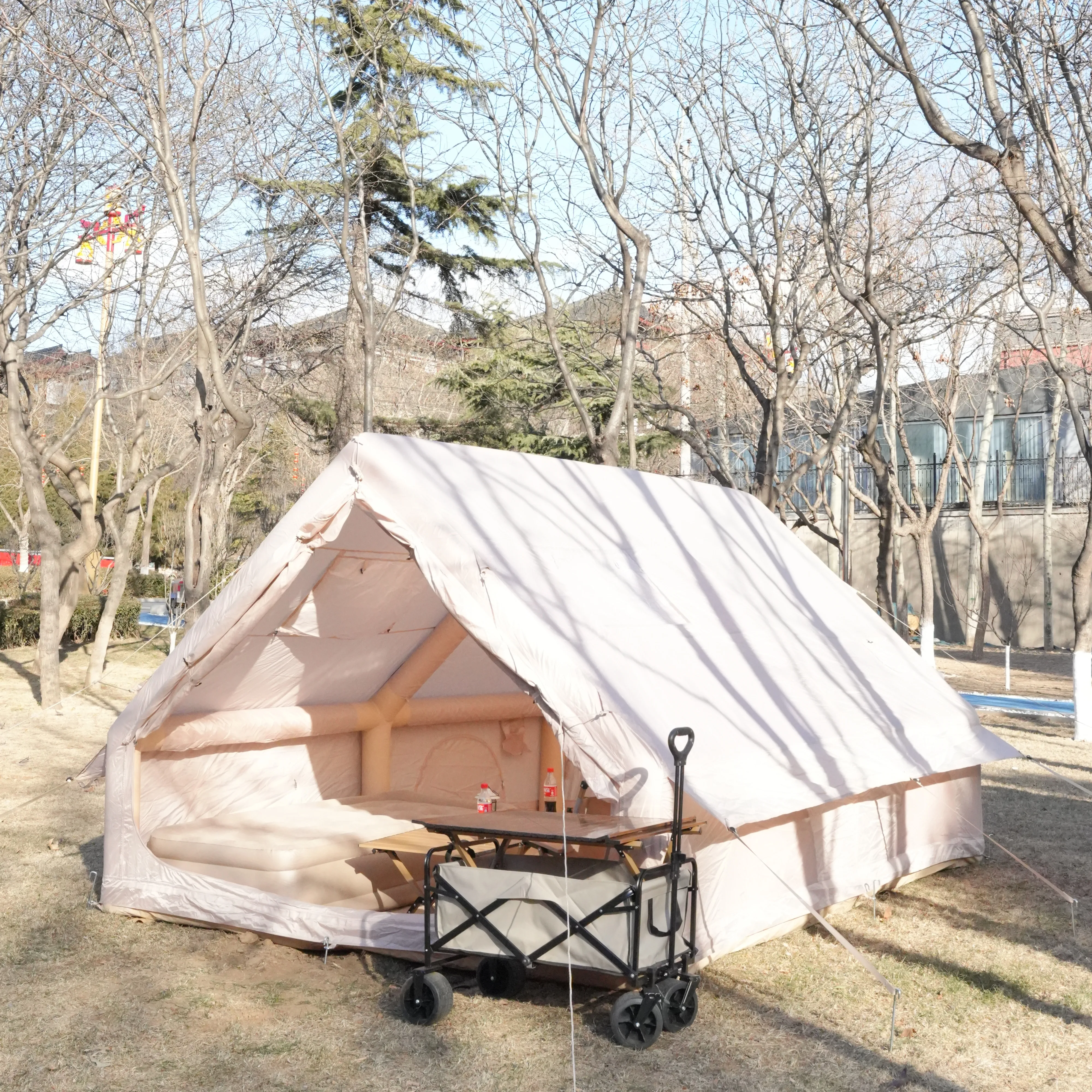 Panda Portable 12 Square Meter Waterproof Oxford Cloth Inflatable Tent Two Bedrooms Quick Automatic Opening UV-Resistant for