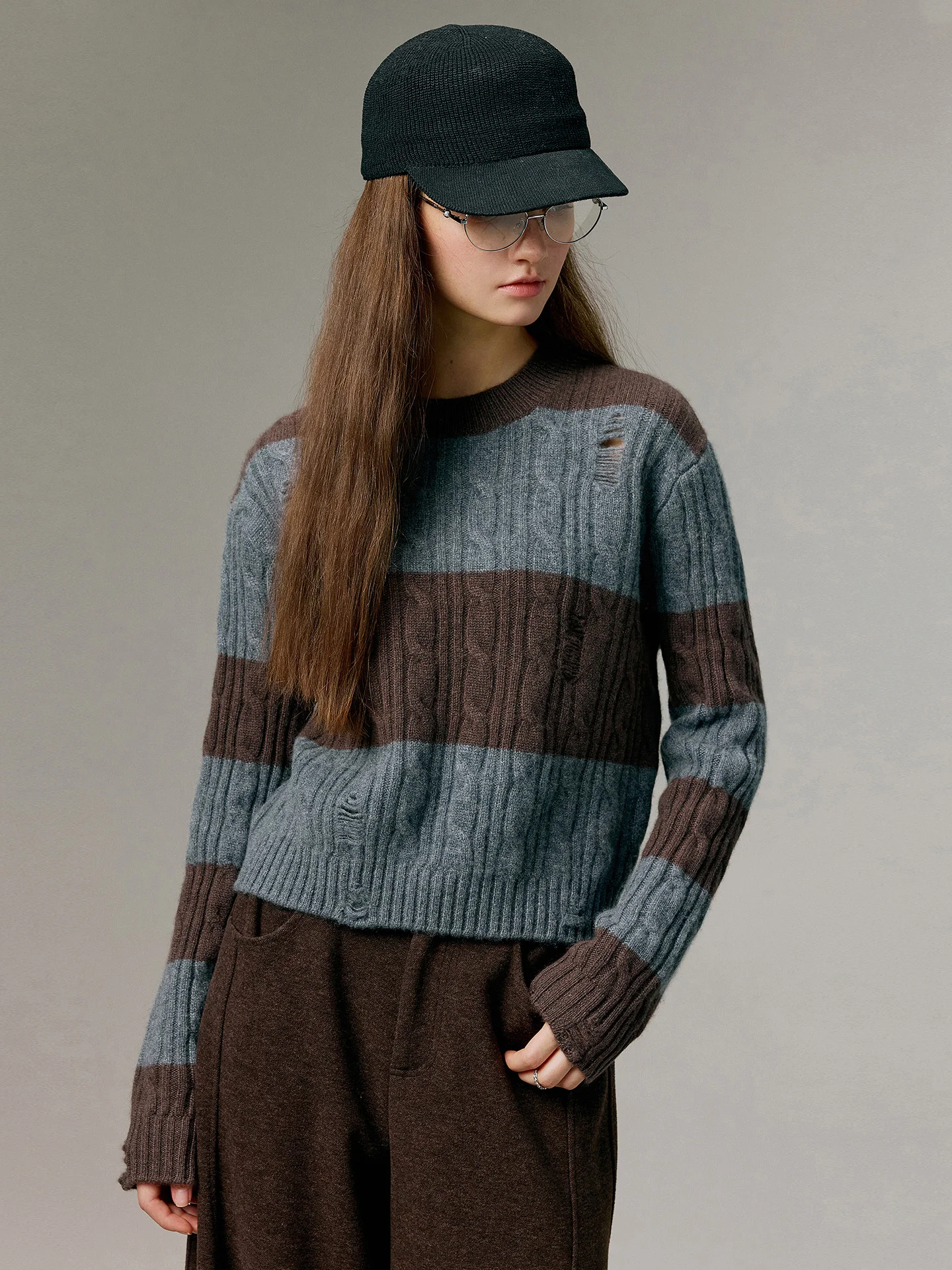 

Pure Camere LPBC Lazy Loose Vintage Stripes Camere round Ne Cover up Sve Long Winter ort Length Women's Sweater