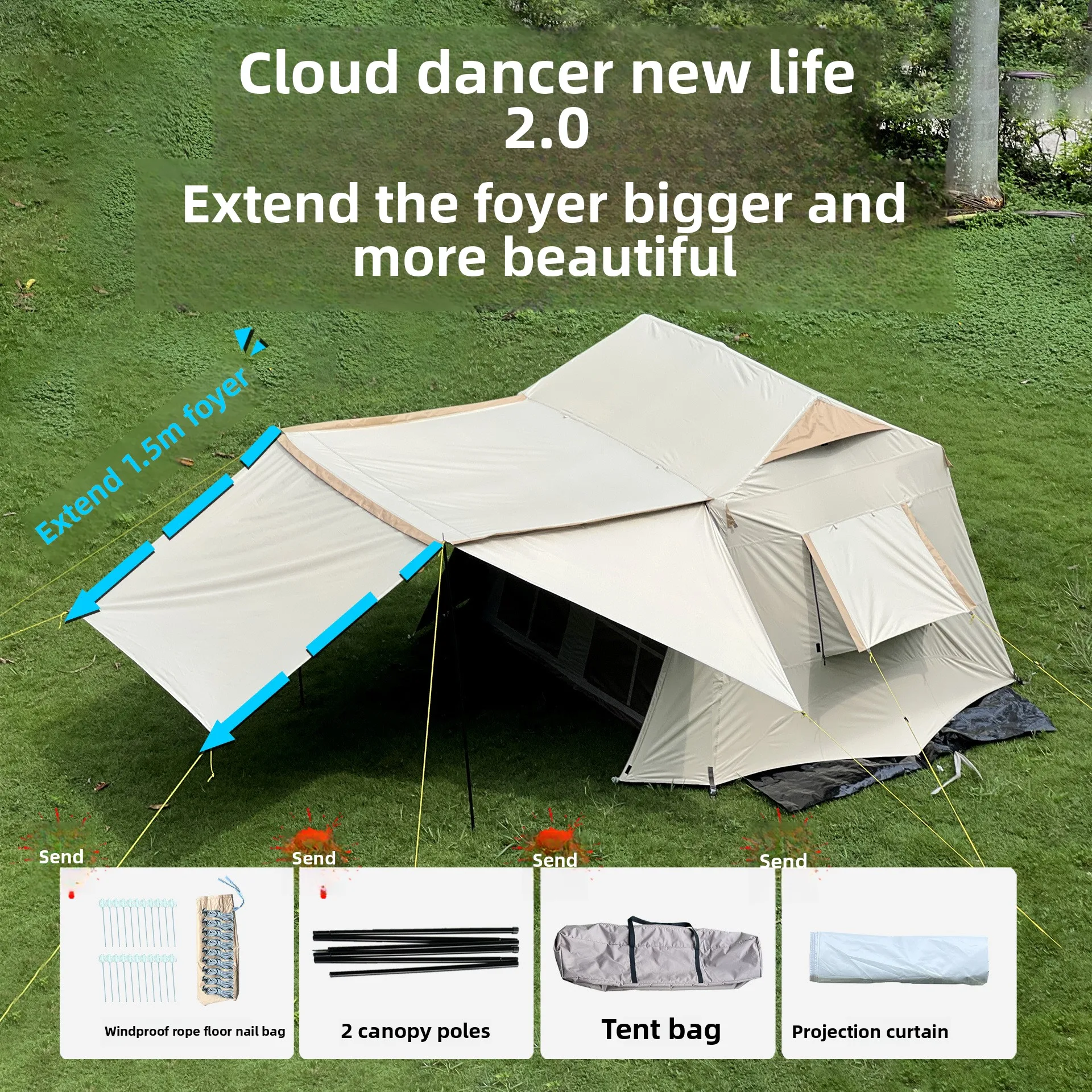 Black Knight automatic quick-opening outdoor tent installation-free portable folding double-layer camping tent