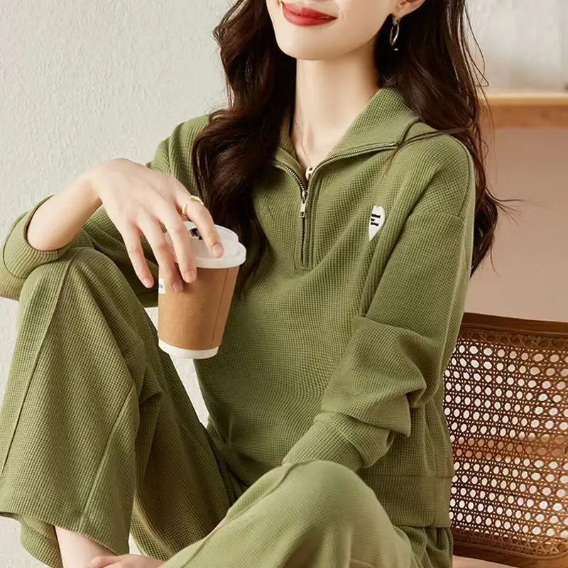 

Повседневная мода, спортивные женские вафельные узкие прямые брюки, комплект из двух предметов