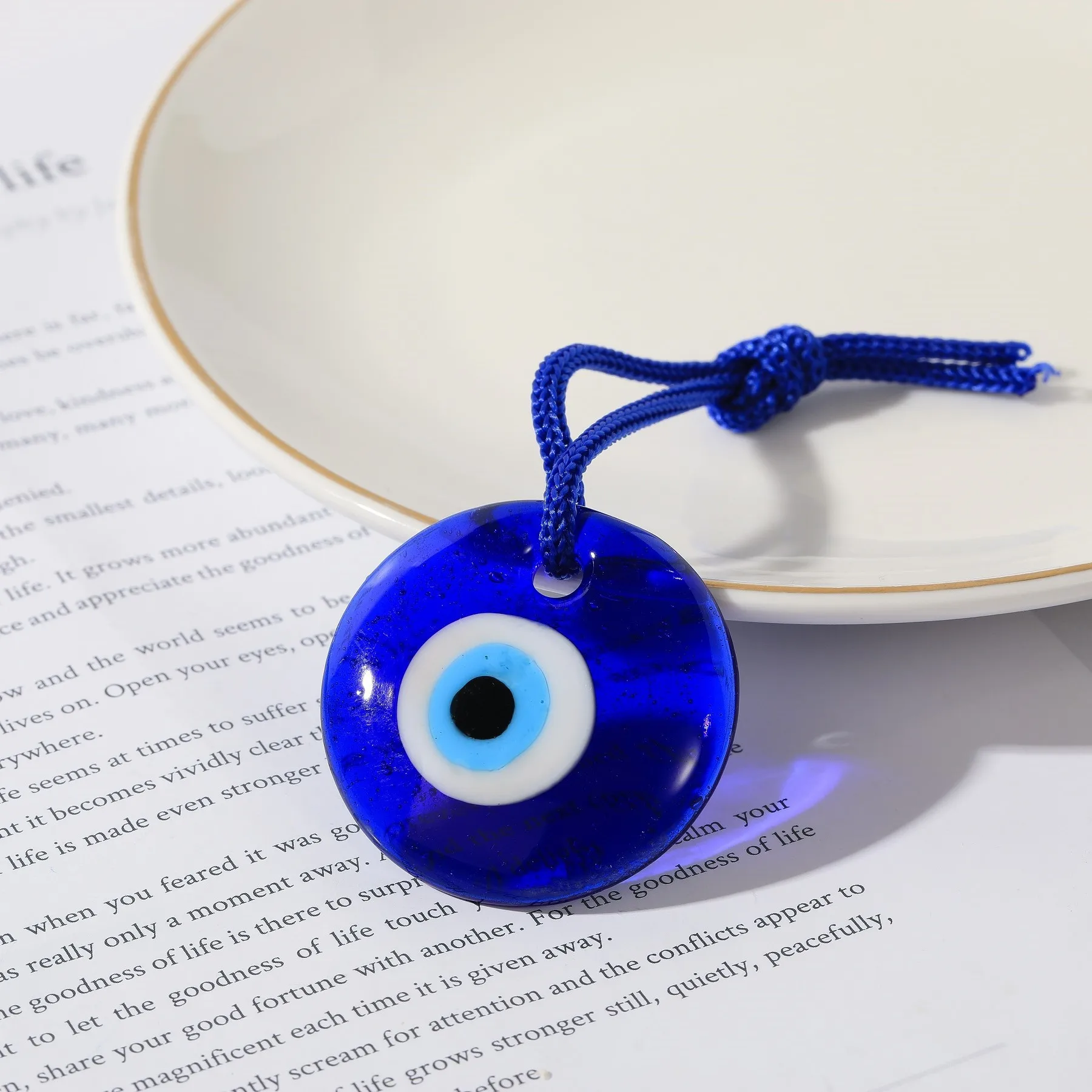Lucky Eye Glass Blue Turkish Evil Eye Pendant Wall Hanging Decor Rope Chain Simple Decoration for Home Living Room Car