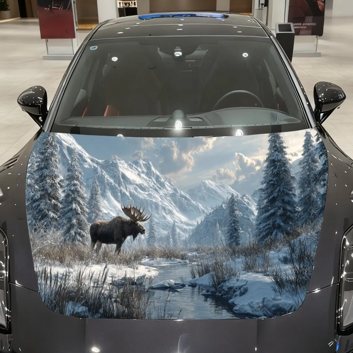 

Виниловая пленка для автомобиля Glacier Snow Mountain с хвойным лесным лосем, водонепроницаемая наклейка на капот автомобиля из ПВХ, самоклеящаяся царапина