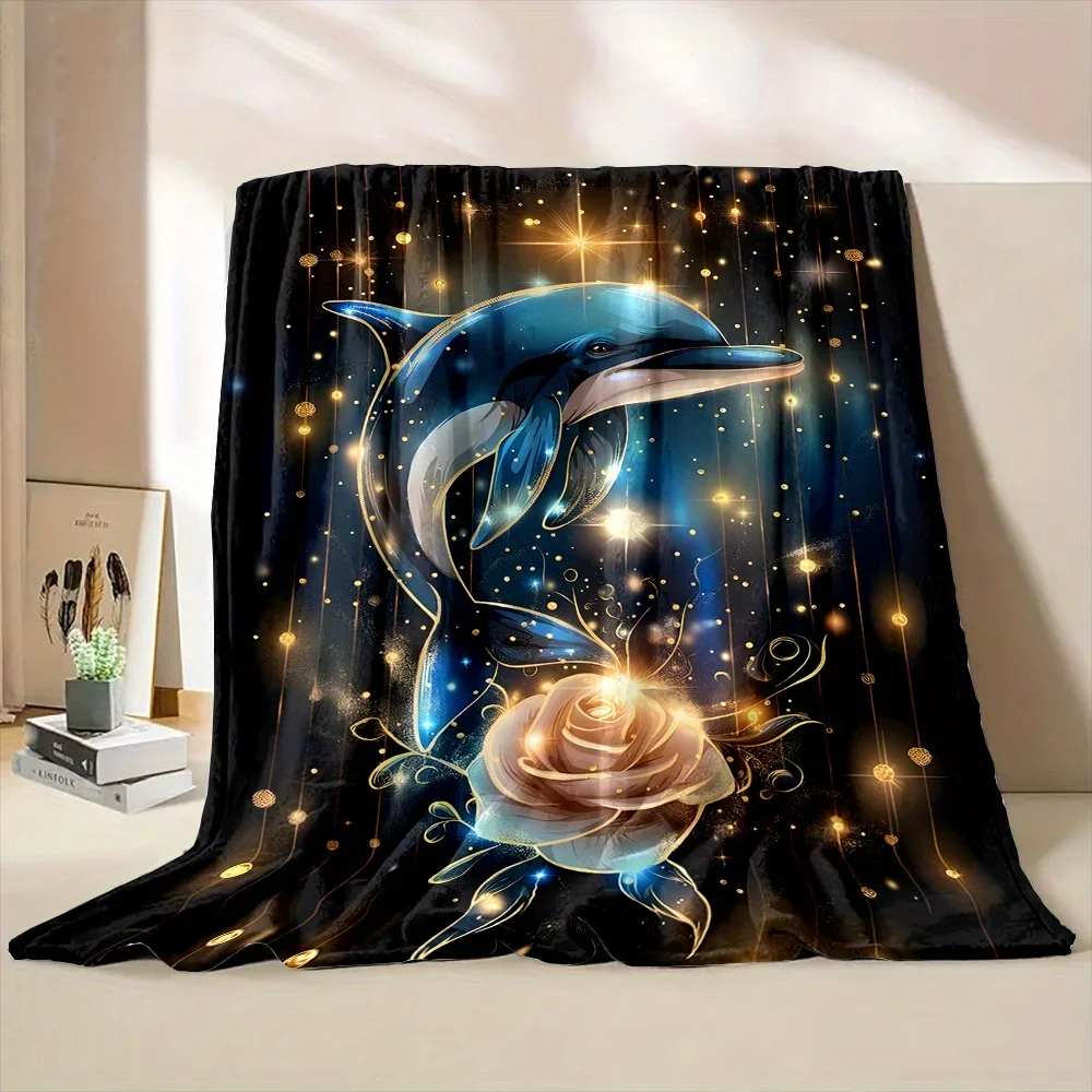 Ocean Galaxy Dolphin Throw Blanket Rose Decorative Starry Night Plush Throw Fall Winter Cozy Bedding Decor Gift for Sofa Couch