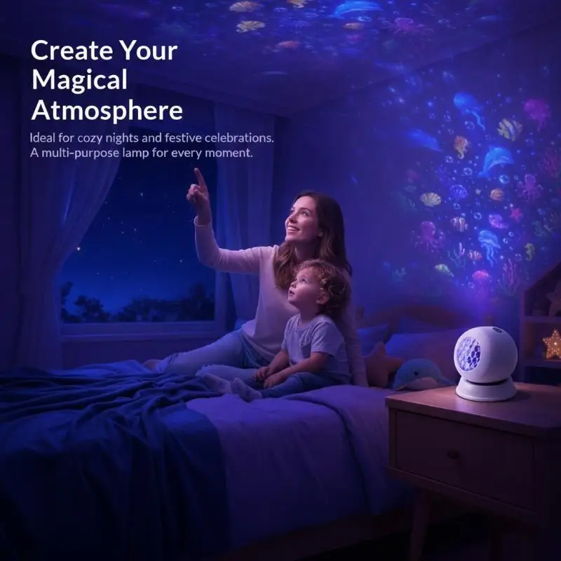 Dynamic LED Starry Ocean Projector Light 360° Rotating USB Plug-in Night Light for Wedding Event Scene Decor