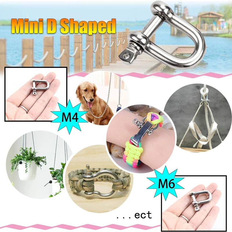 M4-M14 D Type Shackle Short Paragraph Rigging 304 Stainless Steel Shackle Hooks Boat Rigging Hardware for Chain Wirerope Lifting