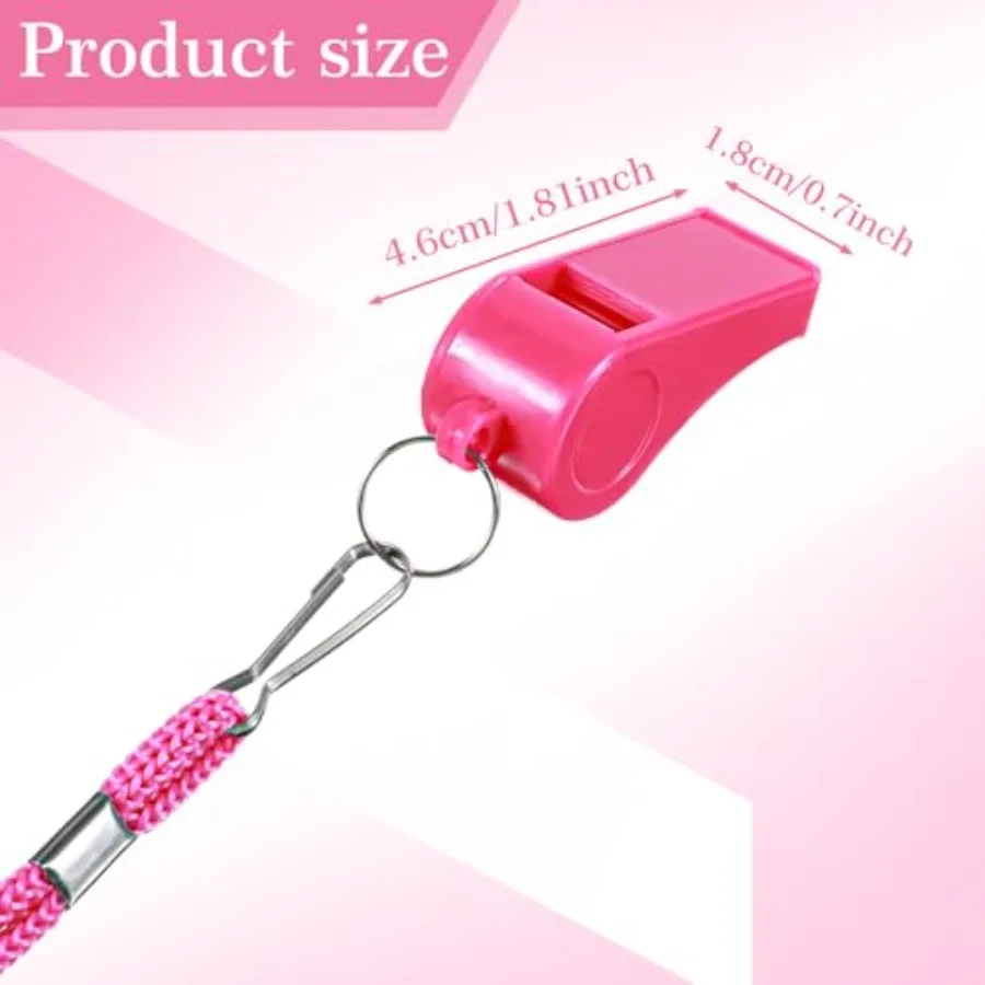 2개입 핑크 코치 호루라기 끈 포함 플라스틱 소리 큰 스포츠 호루라기 야외 활동가용 개 훈련 파티 기념품 농구용