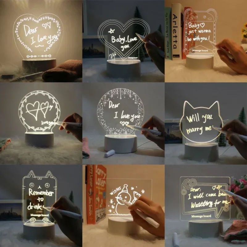 Led Night Light USB Creative Note Board Message Board com Caneta de Escrita para Crianças Família Night Table Lamp Decoração Home