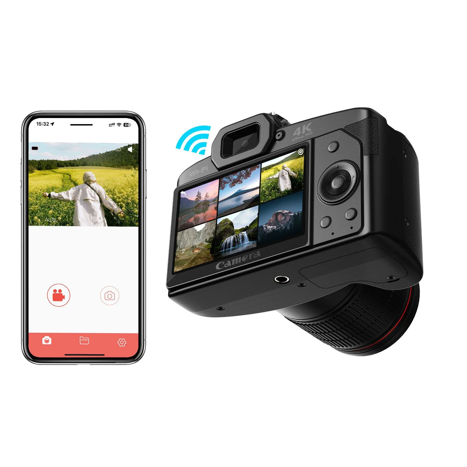 

4K 64MP Digital Camera 3 Inch IPS Screen 16x Digital Zoom Wireless Dual Cameras Camcorder Night Vision with Memory Card