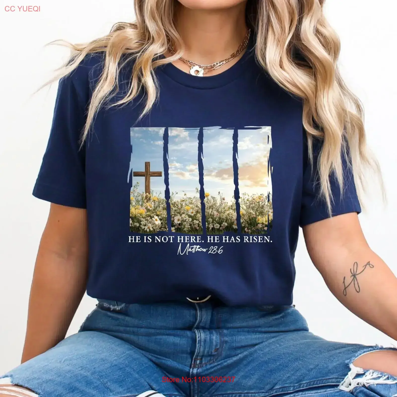 T-shirt Il est ressuscité, Pâques, chrétien, Jésus, résurrection, foi, religieux, évangile, vintage, effet délavé, vêtements de créateur, doux