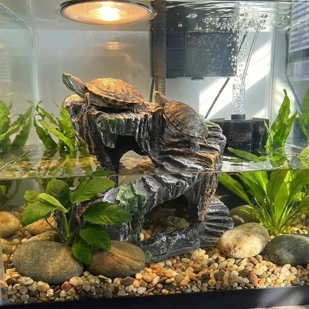 Turtle Basking Platform Fish Tank Cave Aquarium Decoration Artificial Rock Hiding Cave Ornaments for Pet Reptiles Amphibians - Detail 1