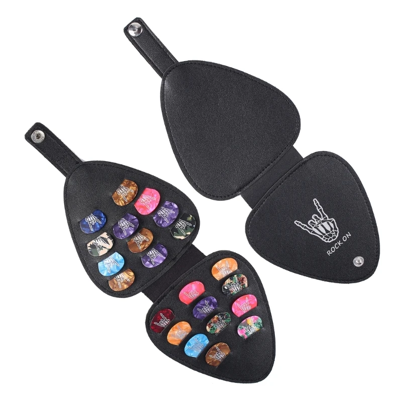 

PU Leather Guitar Pick Holder Bag Holds 22Pcs Various Thickness Colorful Picks