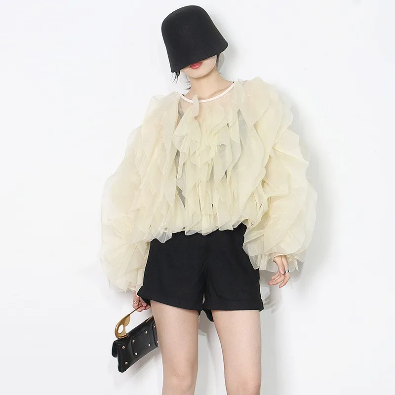 

Faionable женская круглая блузка Ne irt, весна-осень, новый дизайн, однотонная блузка с кружевной отделкой, Splice Ele Sle Long Sve