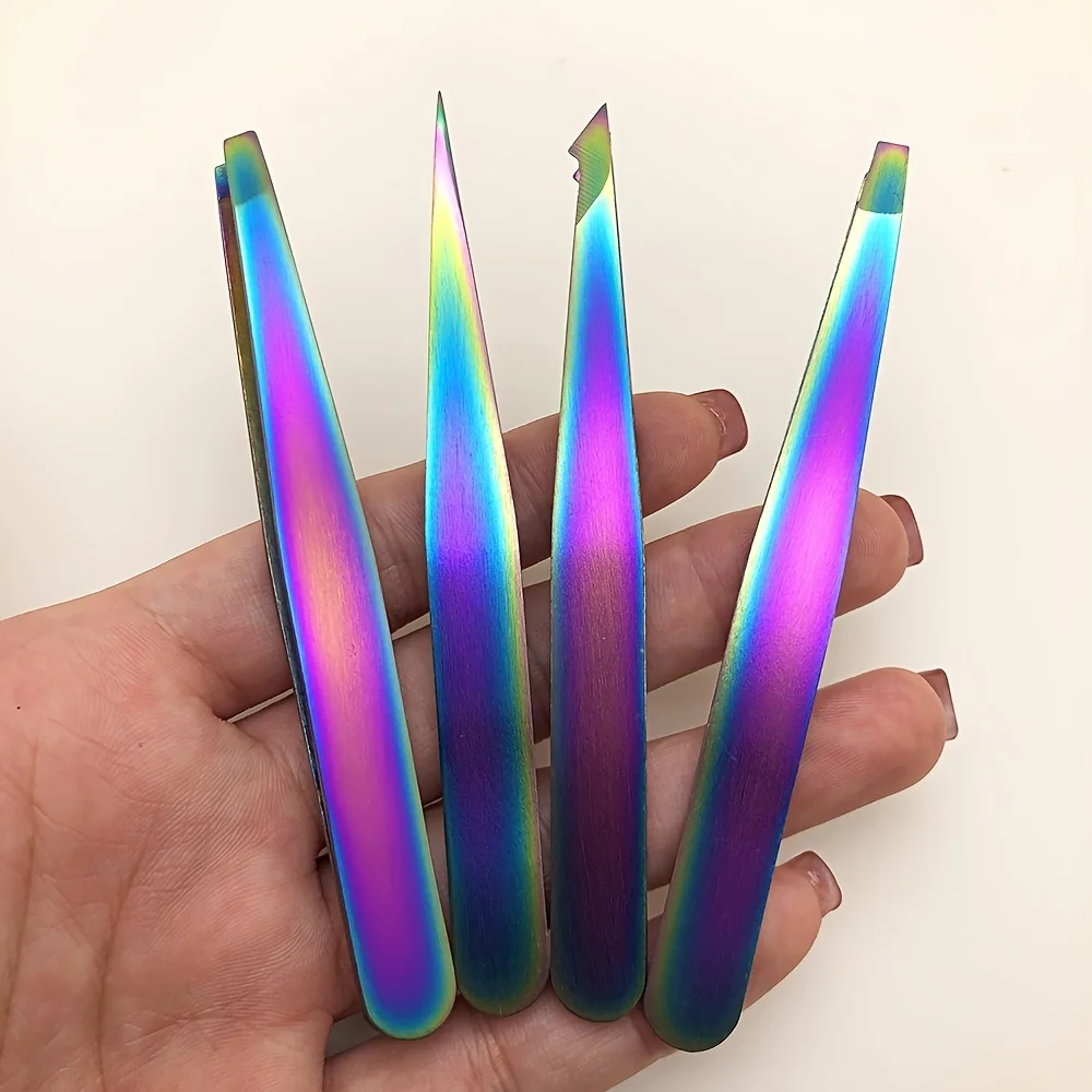 4pcs set Colorful Precision Eyebrow Tweezers, Stainless Steel Seamless Eyebrow Clips Multi-Functional Eyebrow Pliers