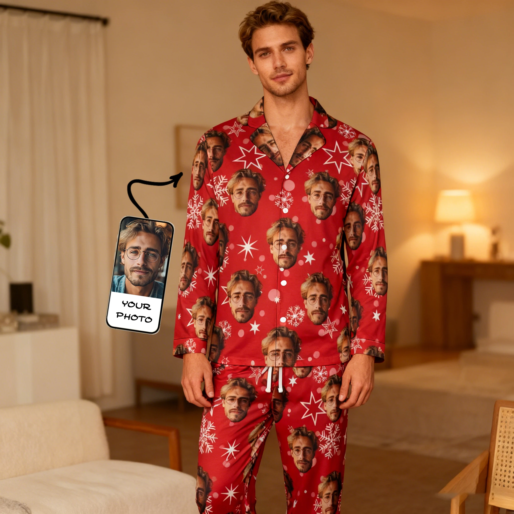 

Personalized Christmas Pajamas with Face Custom Photo Pajamas For Couple Family Friends