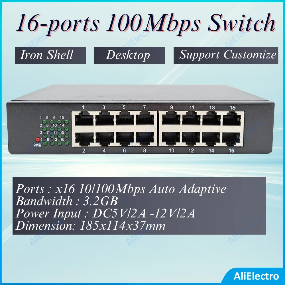 

High Quality 16 Ports 100M Switch 10/100Mbps Network Switch Lan Hub High Performance Ethernet Smart Switcher