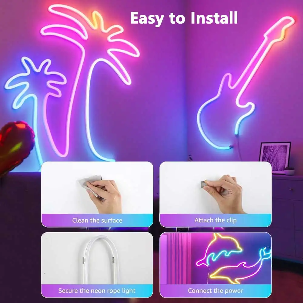 TUYA النيون LED قطاع أضواء 5 فولت النيون حبل ضوء 72 المصابيح/م سيليكون مع مزامنة الموسيقى RGBIC دريم كولور مطاردة شريط إضاءة طويل للغرفة #4